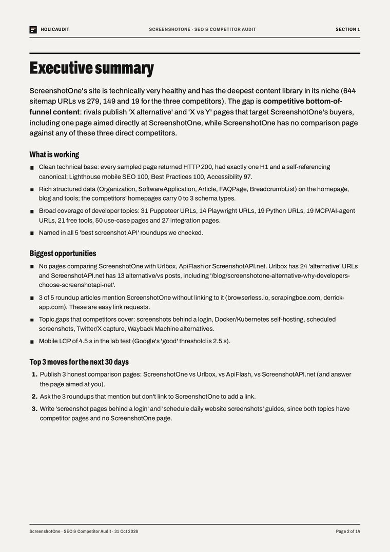 Sample report page 2, executive summary